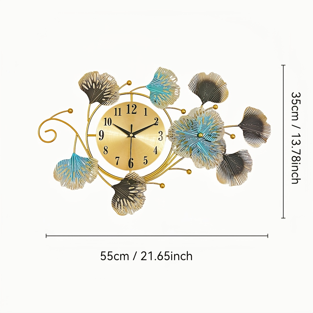 TEMU 1 horloge murale minimaliste en métal conçue comme une feuille de ginkgo - Fonctionne silencieusement sur piles, idéale pour la décoration de et