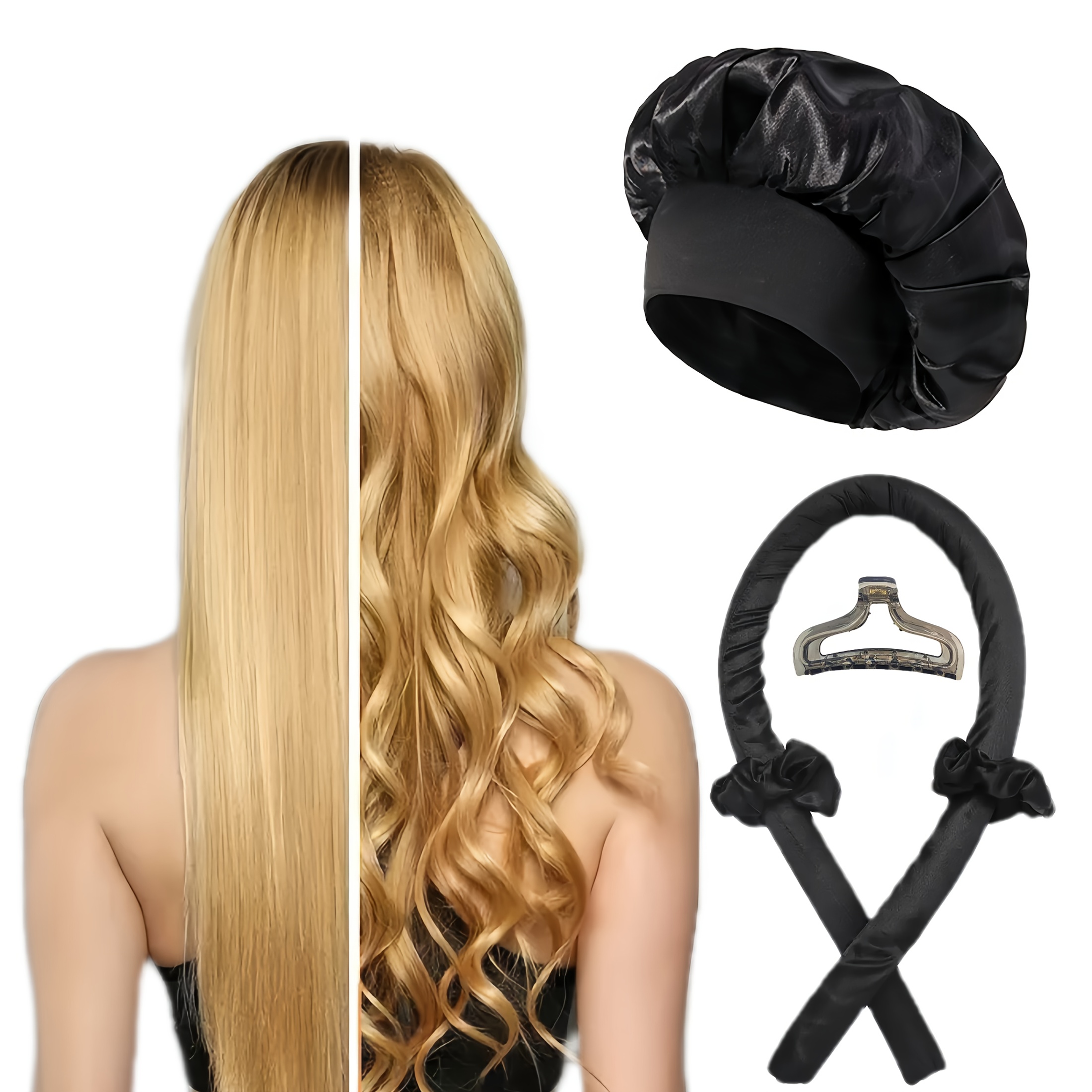 

Ladies' Lazy Sleep Physical Curling Iron For Effortless Waves, Fluffy Styling Curler, Hair Ties, Bun Clips, Wide- High-elasticity Satin-like , Care Combo Set.