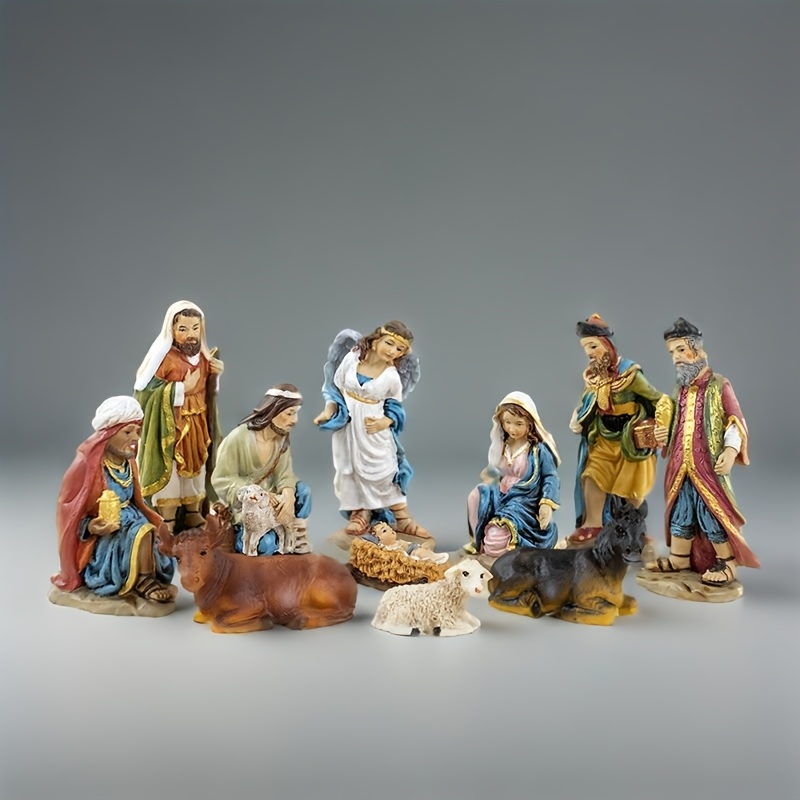 TEMU 11pcs Hand-painted Resin Nativity Set, Easter & Christmas Scene Figurines, Detailed Jesus Manger Decor For Home Tabletop - Easter & Christmas