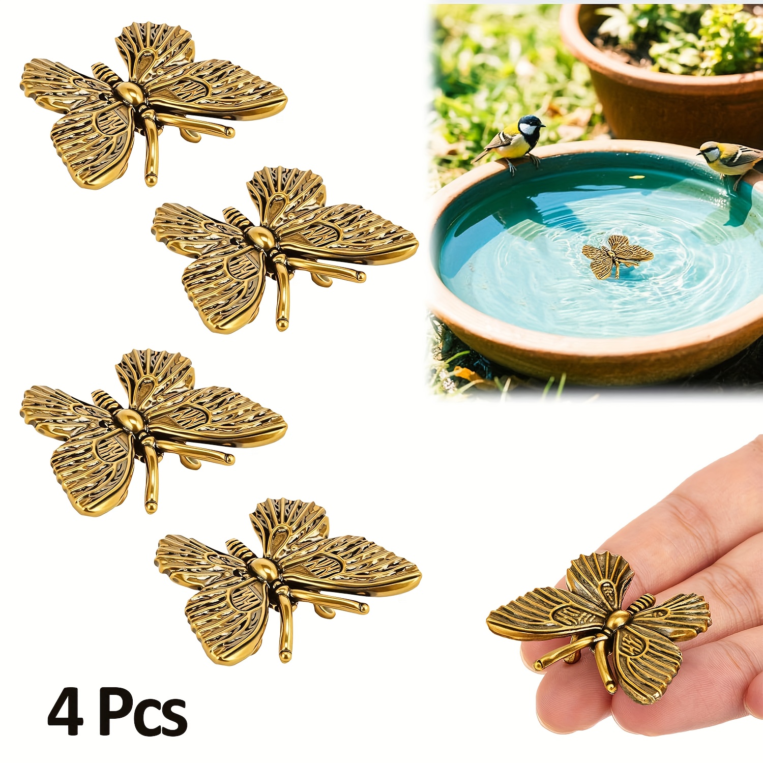 TEMU Lot de 4 mini disques de bain en cuivre d'oiseau - Ornements de purification pour bain d'oiseaux en laiton de 0,6 oz, compatibilité universelle