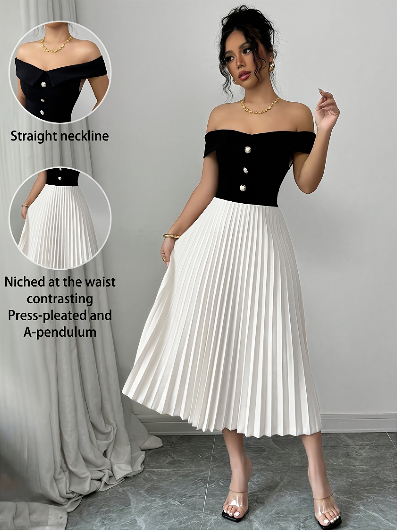 elegante abito midi plissettato senza spalle Temu Italy