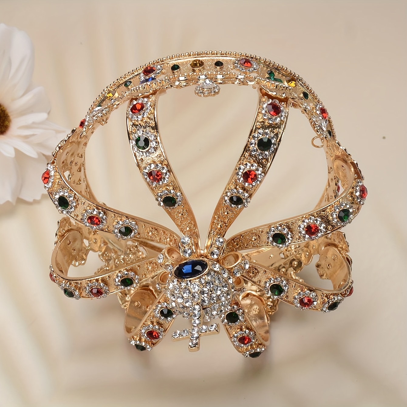elegant baroque king tiara with rhinestones vintage royal headpiece for cosplay halloween unisex details 4