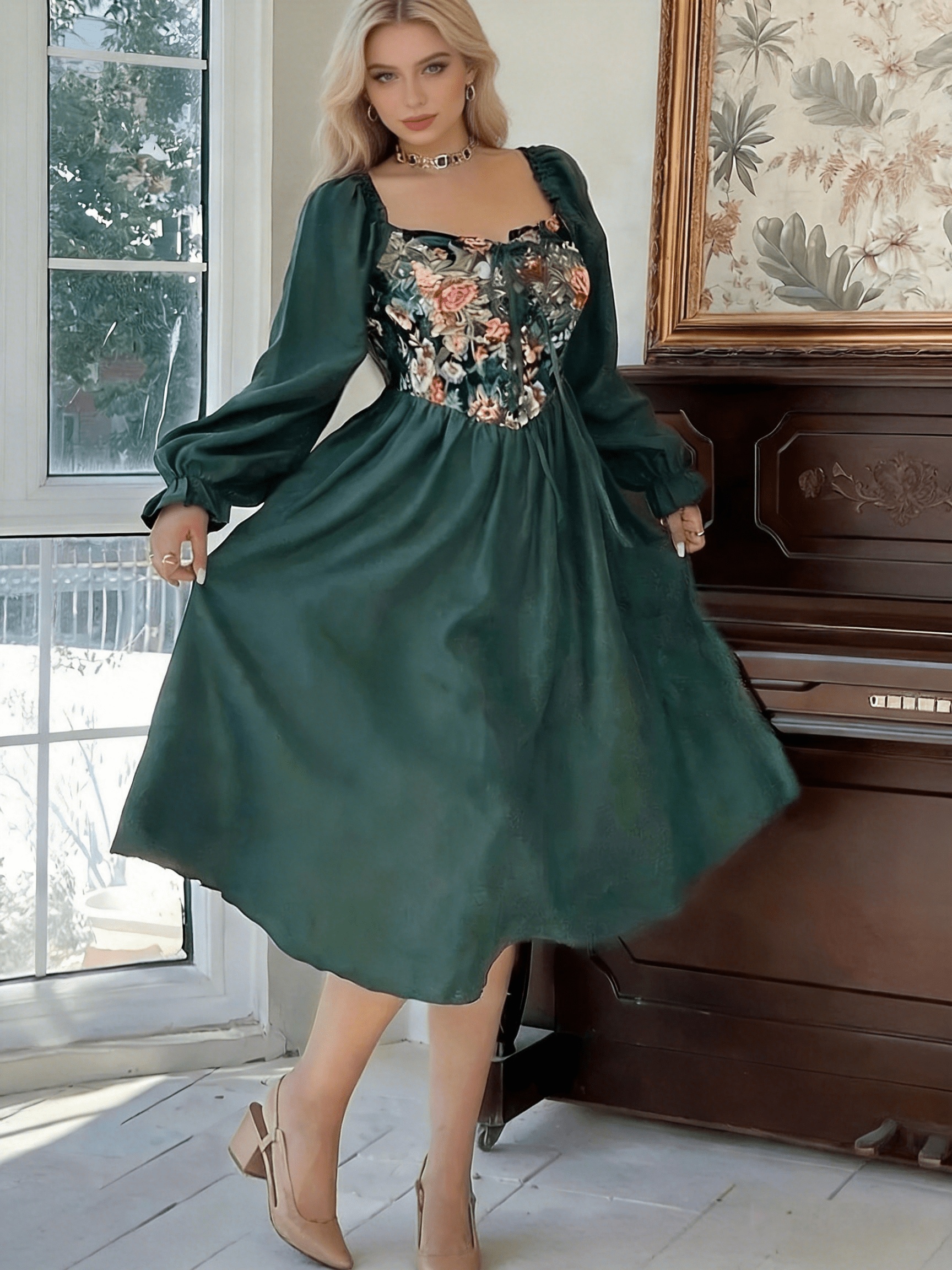 knee length dresses for ladies Half Sleeve Loose Elegant Lace Dress main image 1