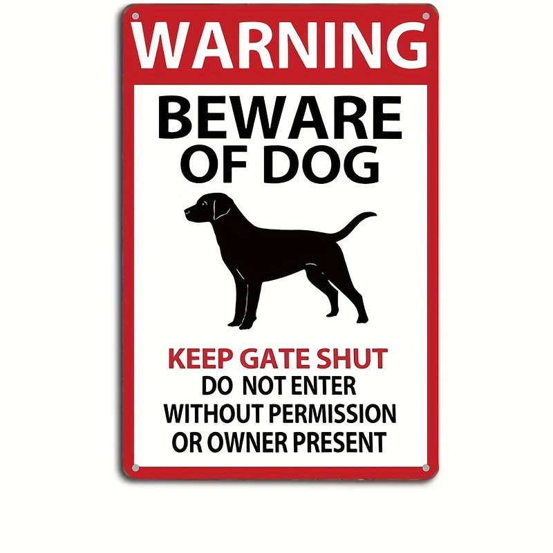 

1pc Metal Tin Sign, "warning Beware Of Dog Sign Dog Warning Signs For Fence Guard Dog On Duty", 8x12inch/20x30cm, Metal Aluminum Sign, Wall Art Decor, For Outdoor/garden/farmhouse Decor