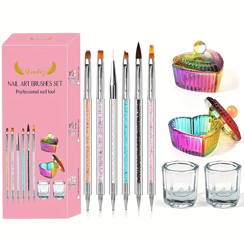 Maniküre-Glasbecher Set – 2 Mixschalen Mit Pinsel, Kristallglas, Für Nageldesign, Acryl & Kunst, 3x3 Cm