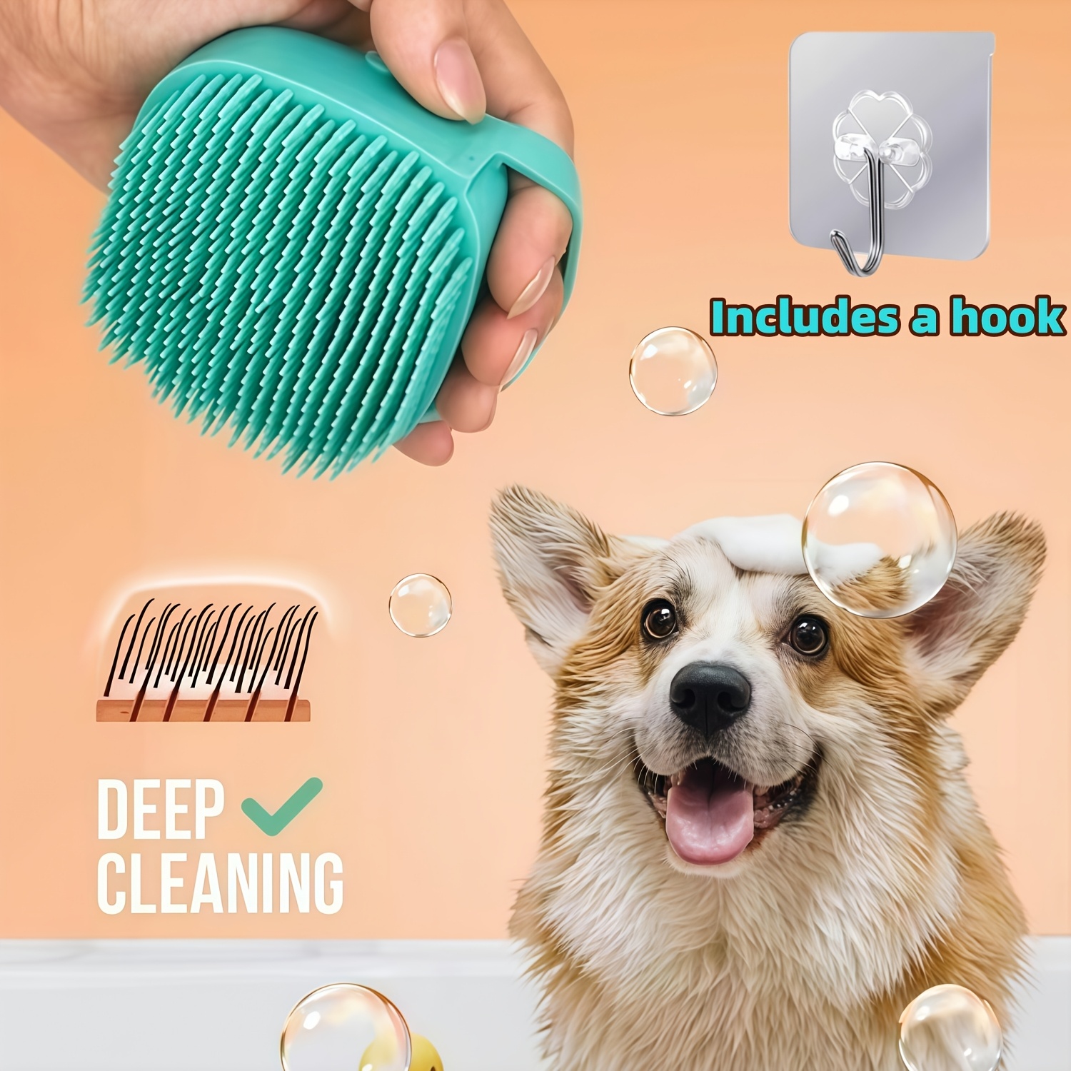 TEMU 1 spazzola morbida per massaggio e bagno per animali domestici e 1 gancio, strumento delicato per la pulizia e degli animali domestici, per ,