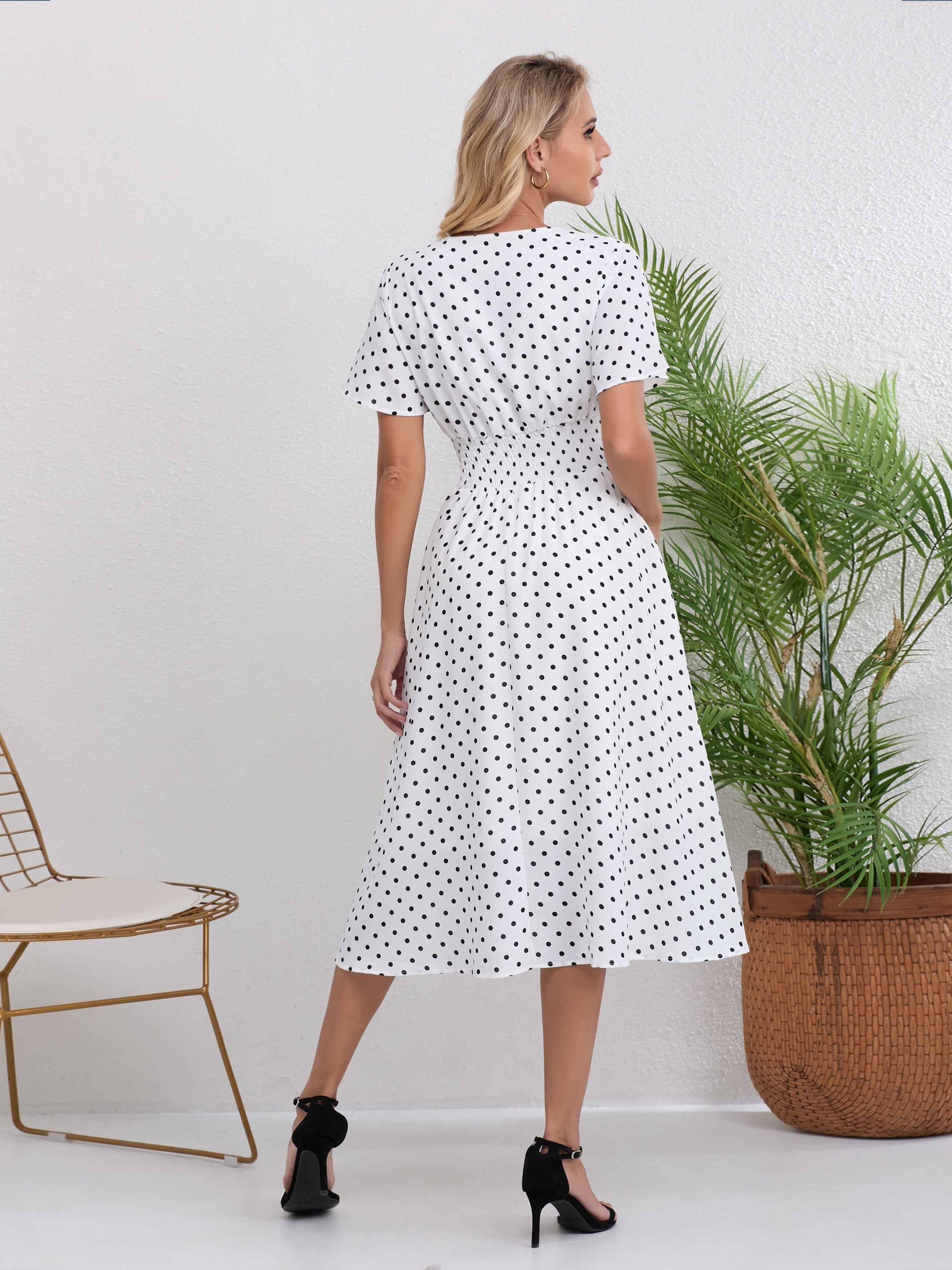 womens french inspired polka dot v neck dress flared short - Temu