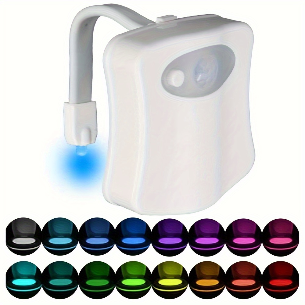 

1pc Led Toilet Night Light With 16 Colors, Motion Sensor Activated Bathroom Toilet Bowl Light, Flexible Arm, Easy Installation, Battery Operated Hanging Nightlight