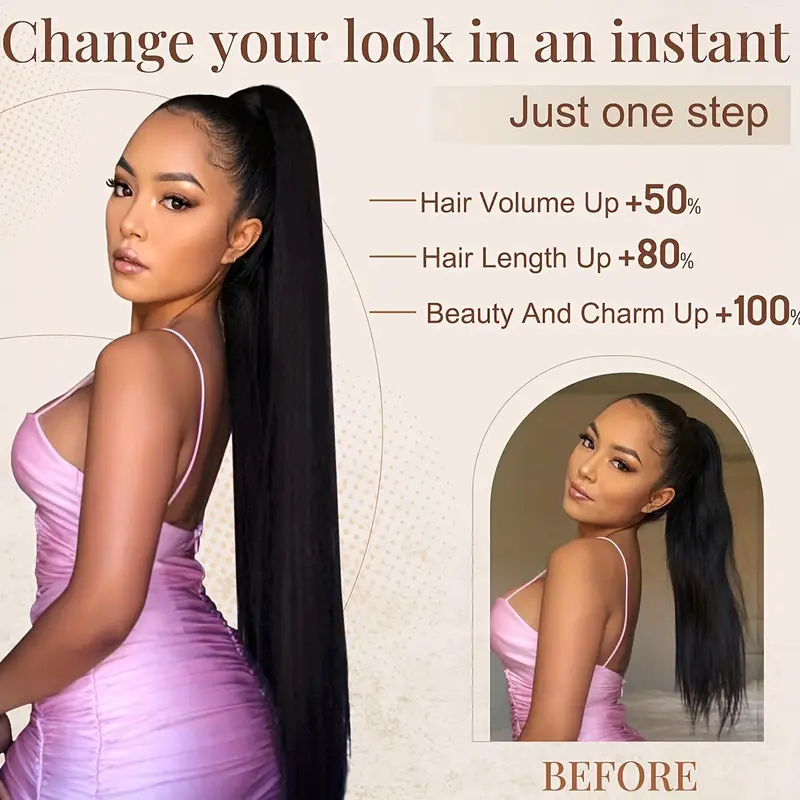 36 inch long straight drawstring ponytail synthetic hairpieces ponytails for women clip suitable for all hair types details 0