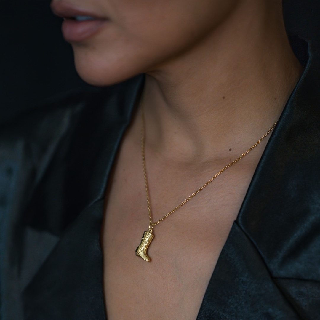 Retro Western Cowboy Boots Copper Pendant Necklace