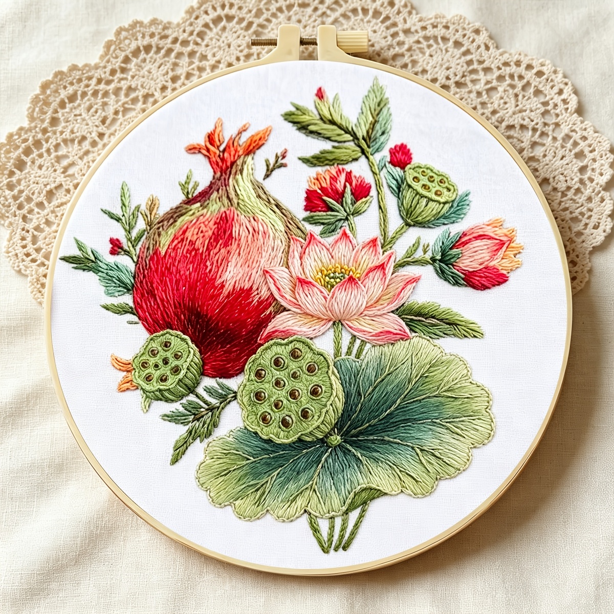 TEMU Kit de broderie imprimé 1 parure, motif lotus et , kit de broderie à soi-, convient aux adultes débutants passionnés de broderie DIY. Inclut