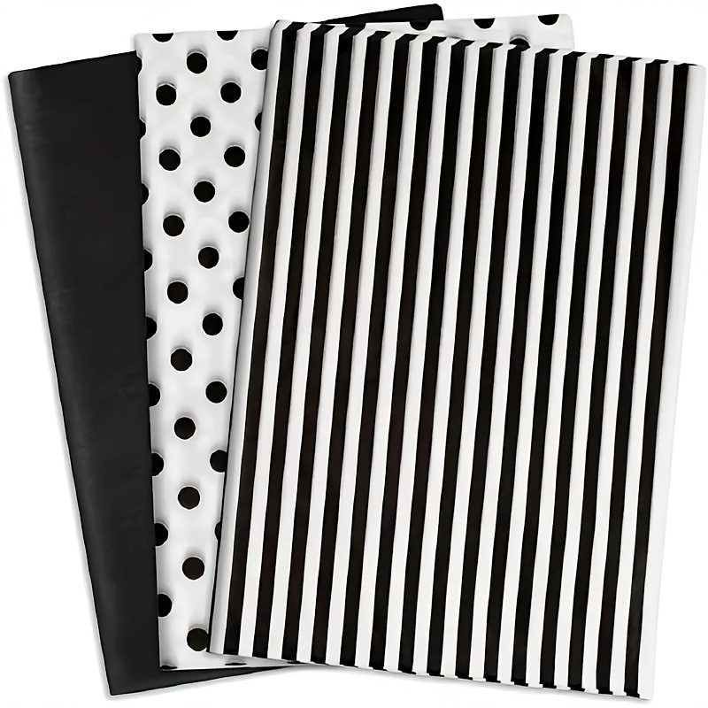 Image of 60-sheet Pack Of Black Striped Polka Dot Patterned Tissue Paper, Translucent Tissue, Suitable For Gift Bags, Birthdays, Wedding Party Decorations, And Box And Basket Fillers
