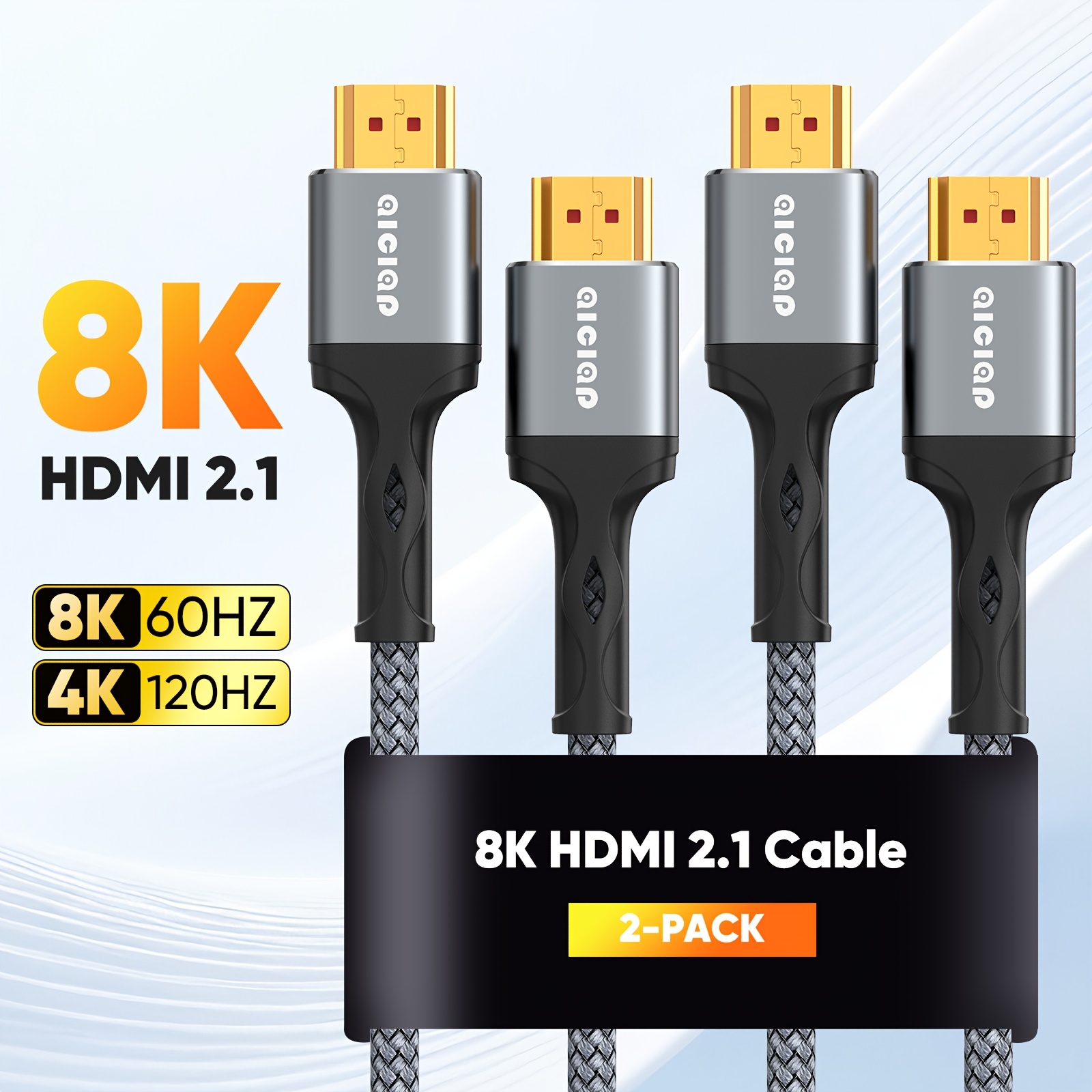 Image of 2pcs 8k Hdtv 2.1 Cable 48gbps, Certified High Speed Hdtv Braided Cord 4k@120hz 8k@60hz, :x, 2.2 & 2.3, Hdr 10 Compatible With Tv/ps5/hdtv/blu-ray