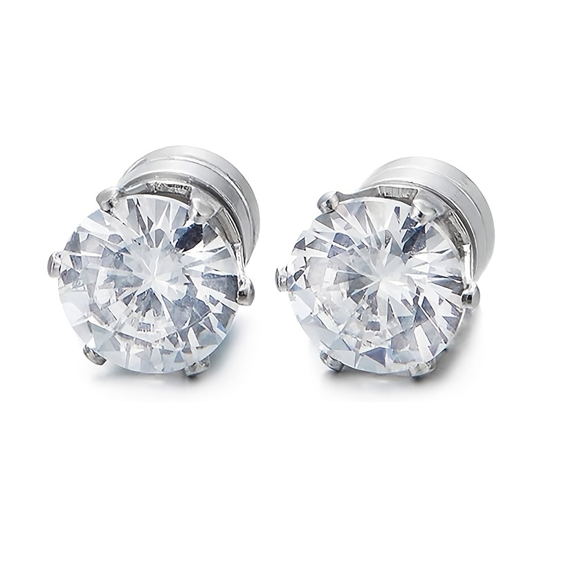 TEMU 1 Pairs Stainless Steel Clip-on Earrings Set, Synthetic Zirconia Studs, Non-pierced Body Jewelry For Men And Women Used As A Valentine's Day Gift
