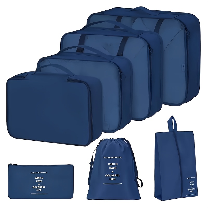 TEMU 7pcs Travel Storage Set Large Capacity Travel Storage Bag Durable Nylon Material Underwear Socks And Shoes Storage Convenient Travel To Clutter