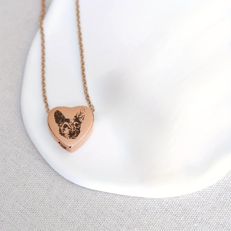 TEMU Custom Engraved Pet Photo Necklace, Holds Pet Hair Or Ashes, Keepsake, Stylish Versatile Personalized Collarbone Chain