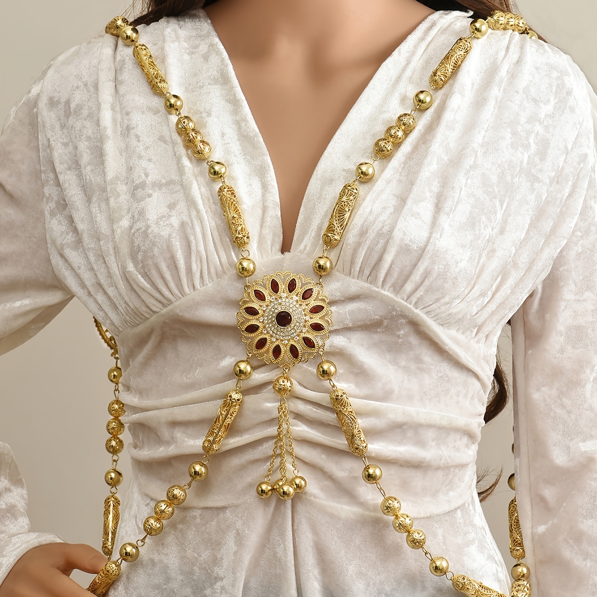 Elegant Golden-Plated Moroccan Bridal Body Jewelry - Handcrafted Metal  Shoulder Chain with * * Birthstone * Weddings and Gift