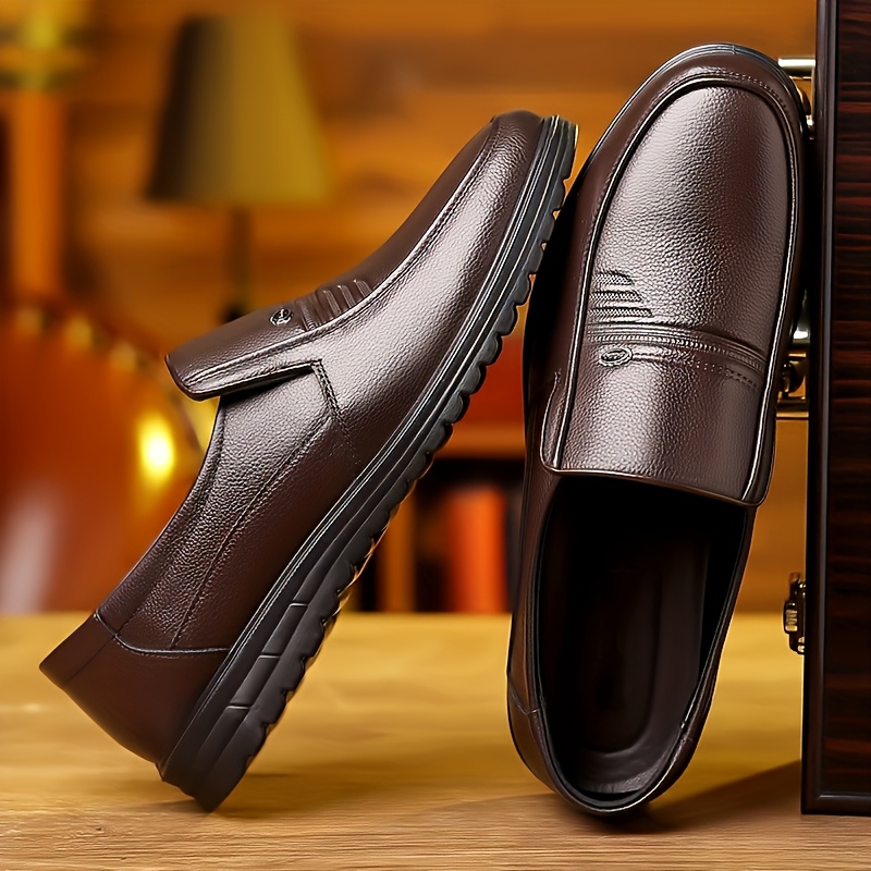 chaussures mocassins à enfiler en cuir de   pleine fleur de couleur   pour hommes, chaussures habillées à semelle en caoutchouc décontractée antidérapante et confortable, chaussures pour hommes Détails du produit 3