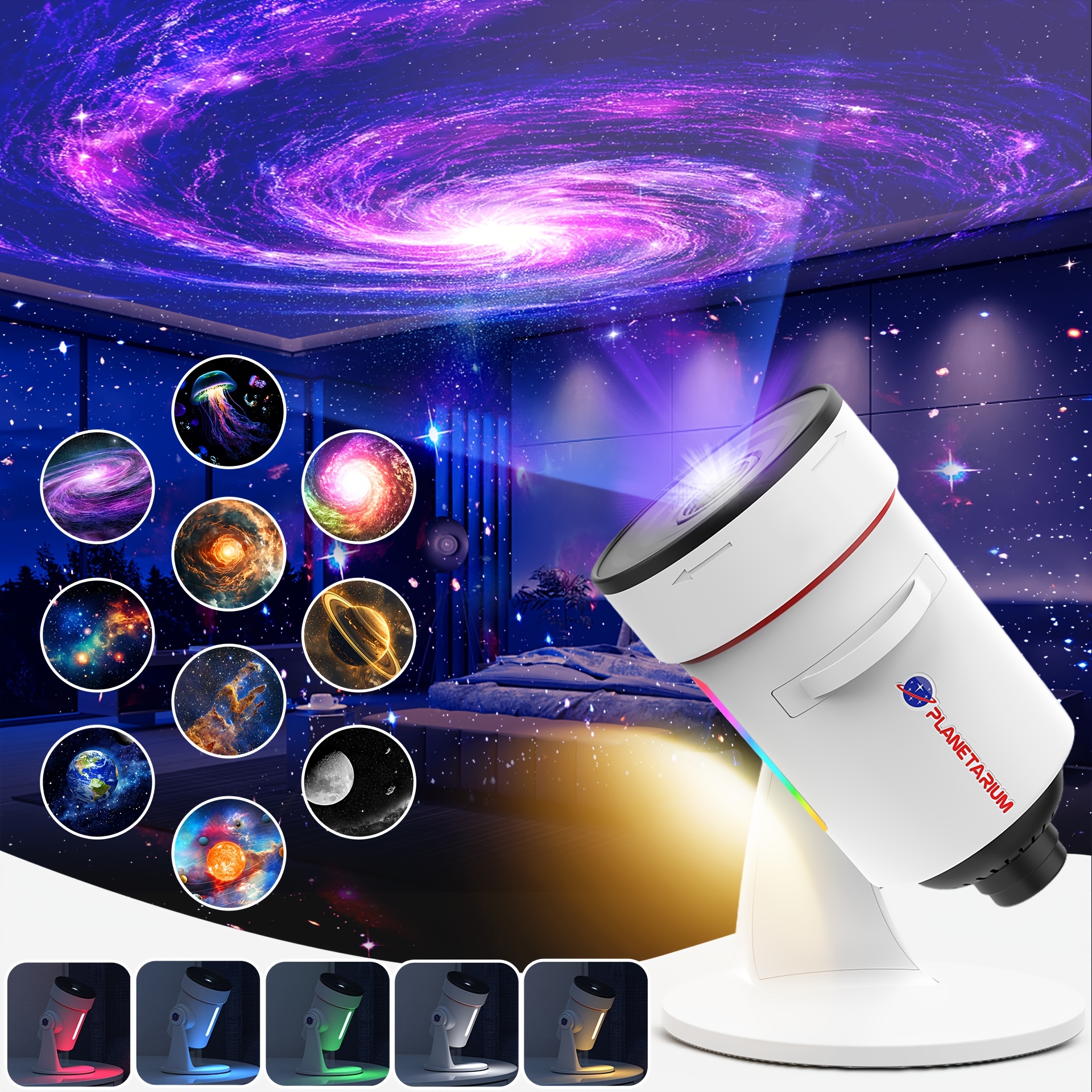 TEMU Veilleuse Projecteur Galaxie Améliorée 2025 - Écran Ciel Étoilé Plus Lumineux & Plus Large, 10 Disques de Film avec le Système Solaire & , LED à