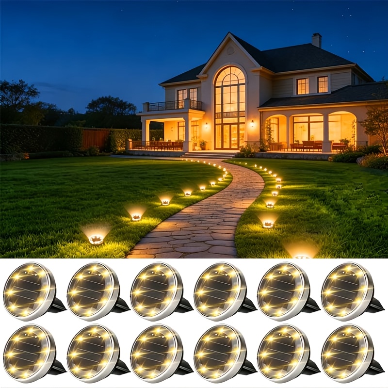 item picture 4 6 8 12pcs outdoor solar buried light solar powered led stainless steel surface portable flooring designed specifically for courtyards gardens   and private     warm and comfortable outdoor spaces