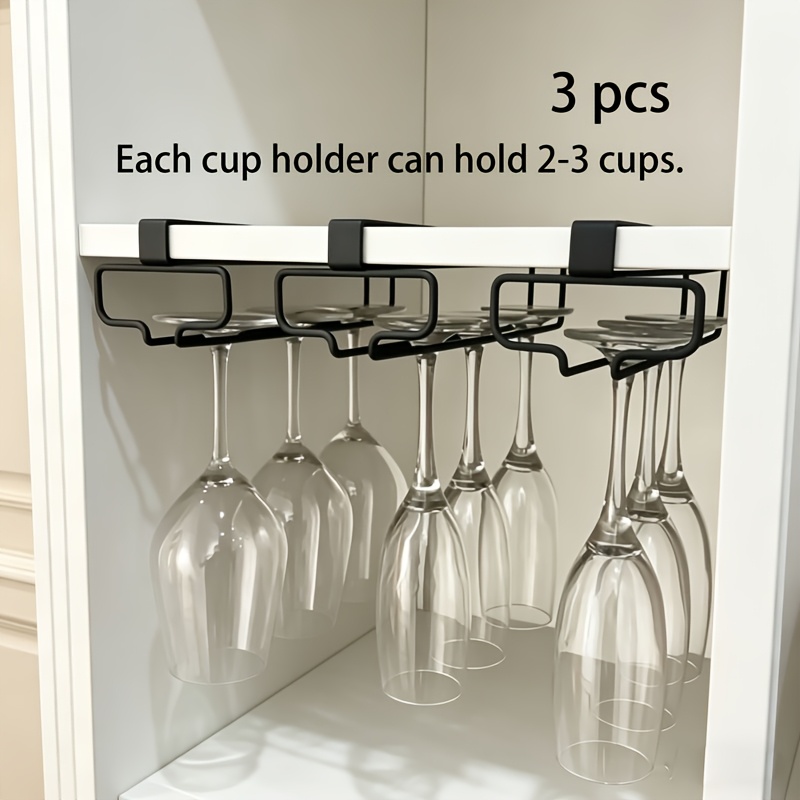 TEMU Hole-free Hanging Red Wine Glass Rack, Metal Suspended Highball Glass Cabinet Under Home Storage Rack, Light Luxury