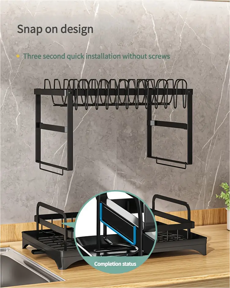 two tier kitchen drying rack with utensil holders this black detachable metal set features a and is designed as a standing shelf for kitchen counters its drying dishes and keeping utensils in any from traditional to contemporary to enhance functionality and keep your kitchen clutter free Product details 0