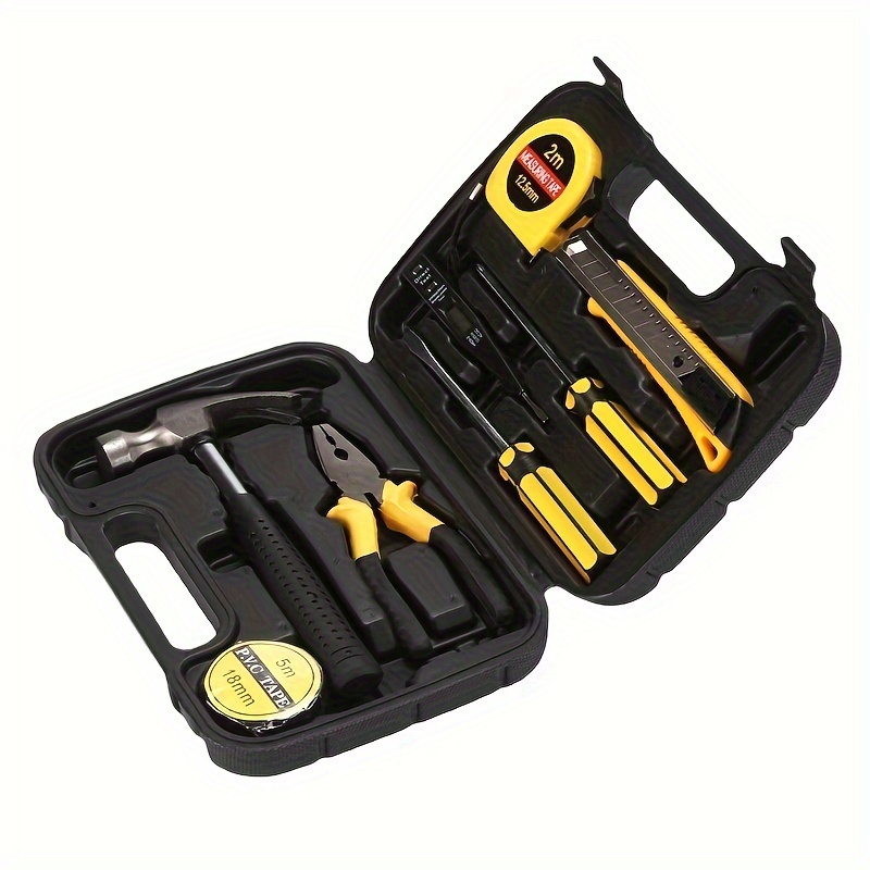 9pcs durable metal household tool set non electric hand tools in carrying case with hammer pliers screwdrivers measuring tape for diy projects and   Product details 5