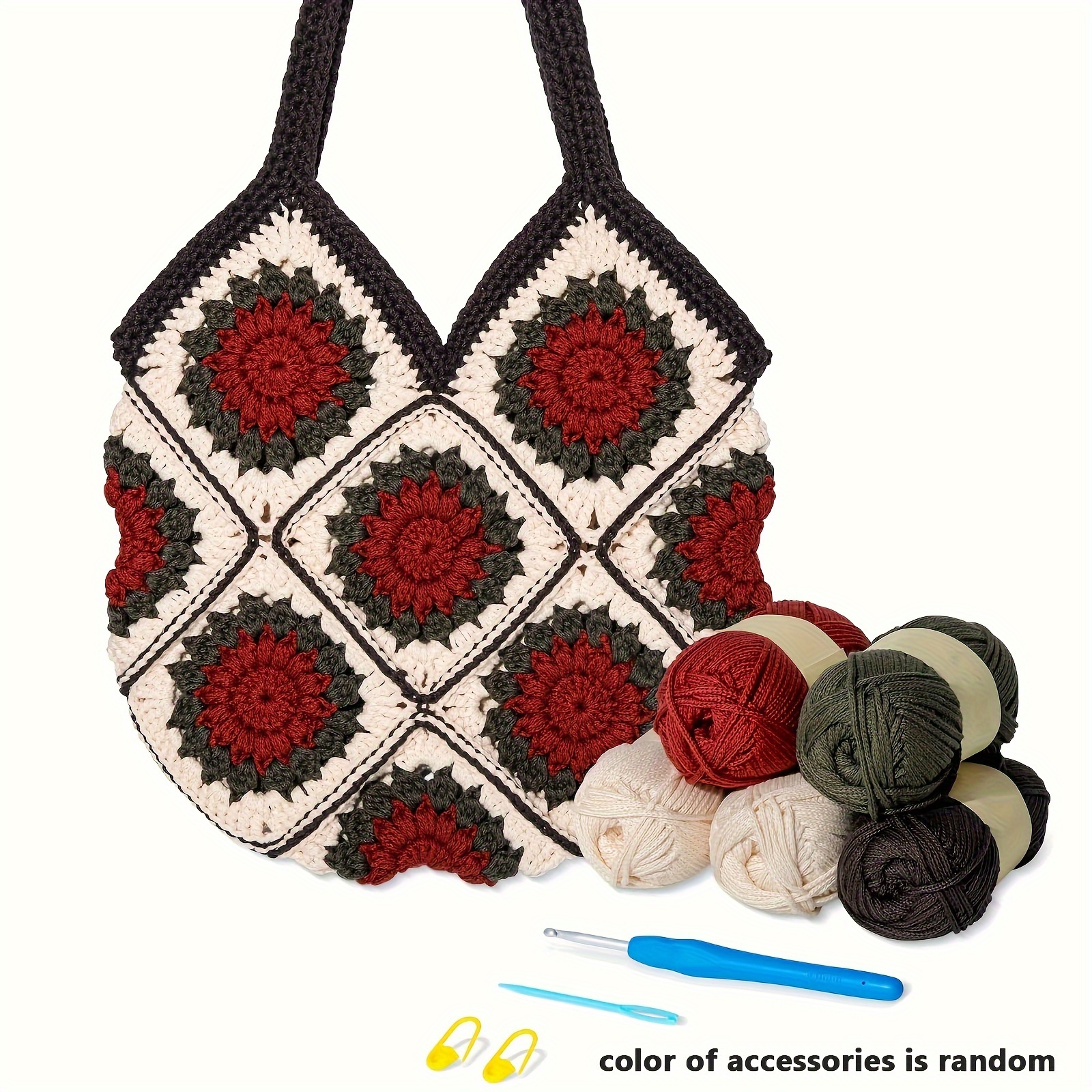 

Complete Crochet Kit For & Beginners - Includes Yarn, Hook, -by-step Video Tutorials - Granny Square Tote Bag Set With Design, Knitting Kit