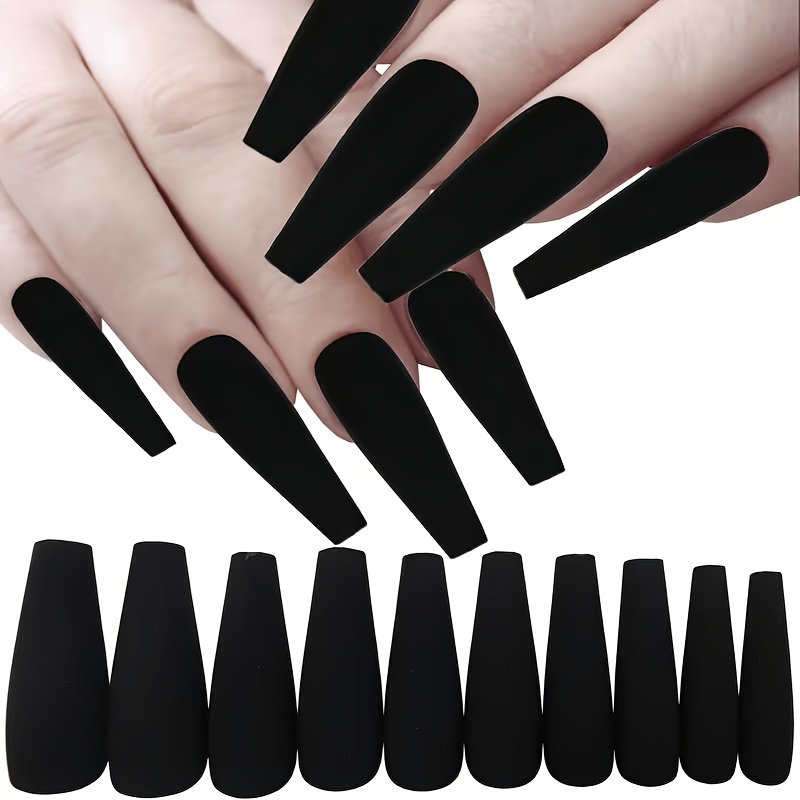 TEMU 96pcs Faux Ongles Longs de Cercueil – Ensemble d'Ongles Artificiels Élégants et Lisses pour Femme, Autocollants pour Ongles