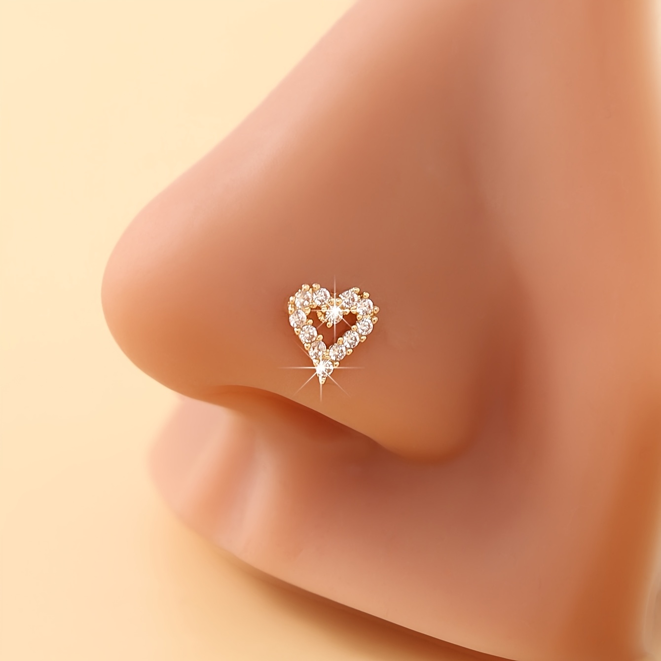 TEMU 1pc Heart-shaped Nose Stud L-shaped Nose Ring Nose Stud Women's Nose Ring Jewelry Holiday Gift