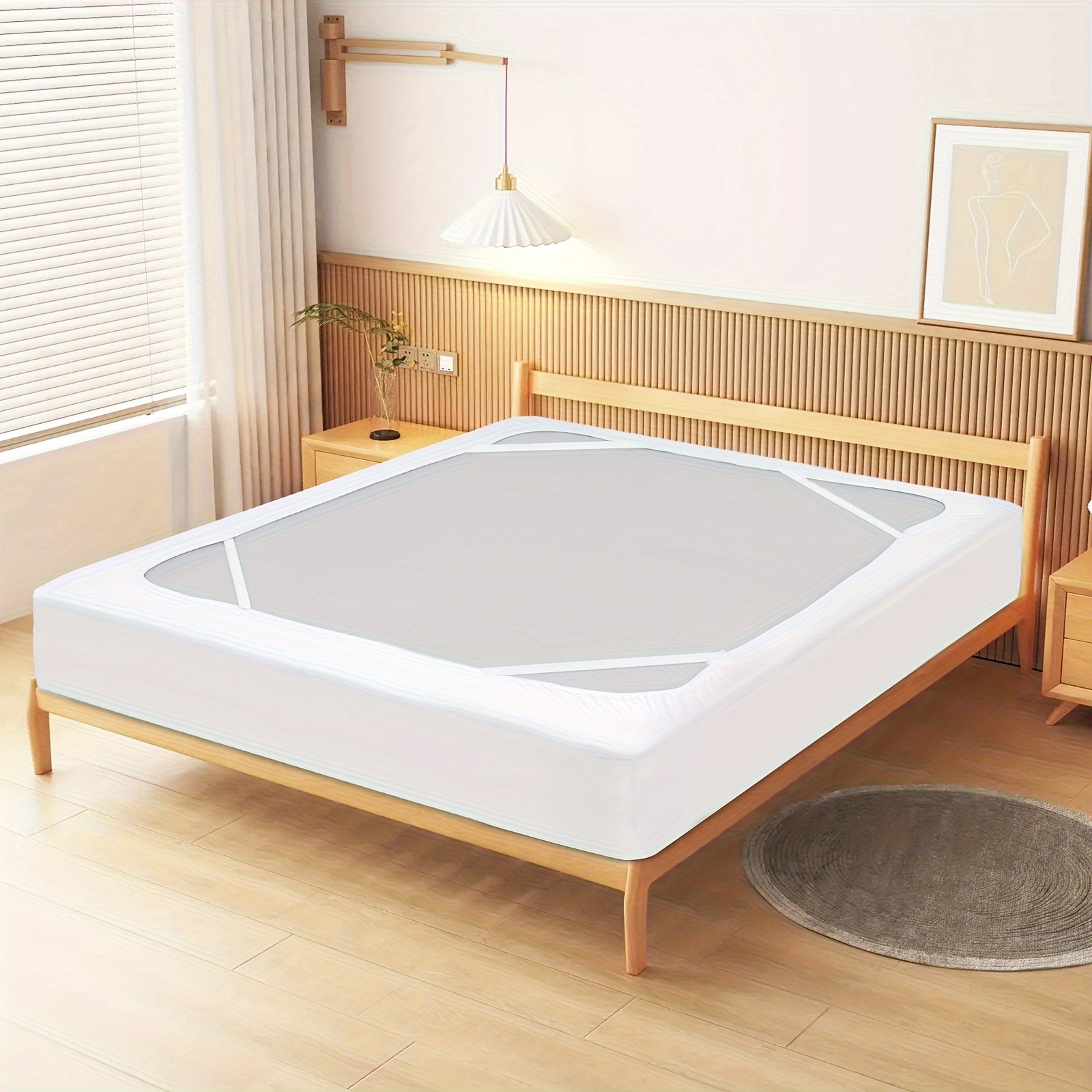 TEMU Queen Size Box Spring Cover - Jersey Knit & Stretchy 4-side Wrap Around Bed Skirt Alternative, Machine Washable White Mattress Protector For