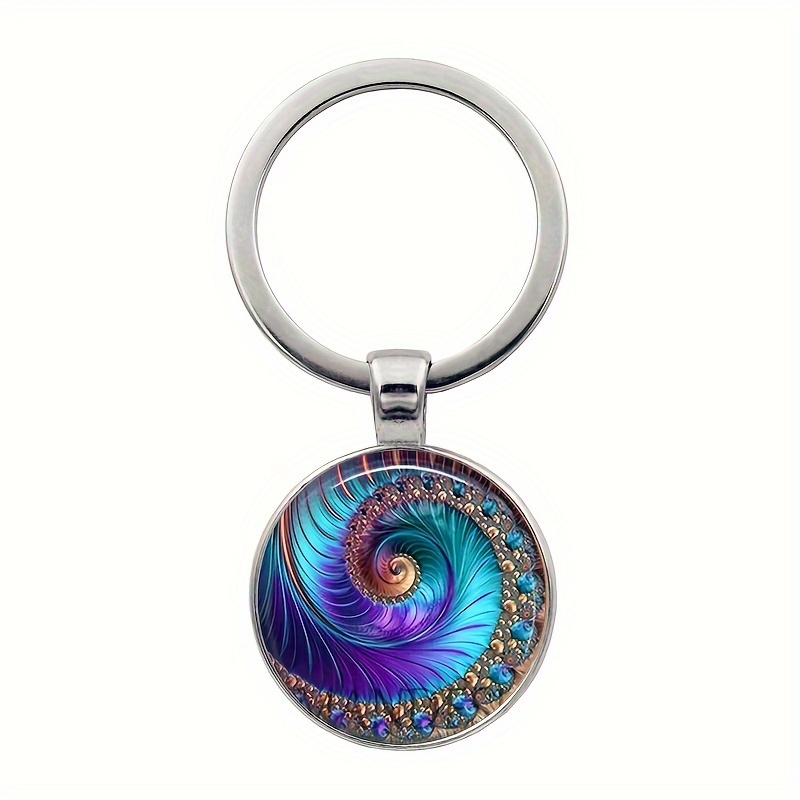 [cheapest Item]1pc Fibonacci Spiral Geometry Keychain Glass Key Ring