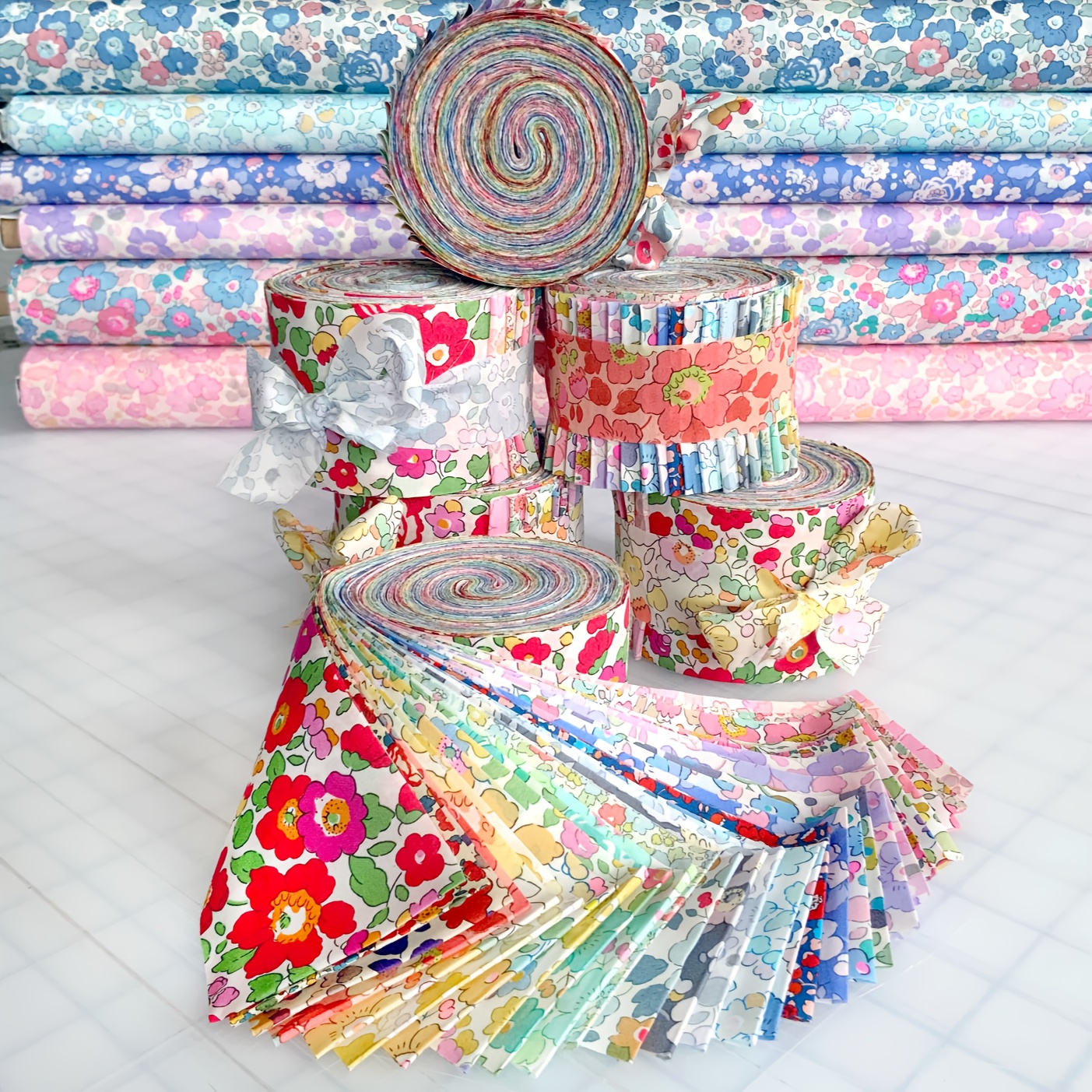 TEMU A Set Of 200 Floral Patchwork Jelly Roll Strips Measuring 2.56" By 19.69", Featuring Pre-cut Designs With Butterflies, Polka Dots, And Lace Patterns, Ideal For Sewing, Crafts, Bags