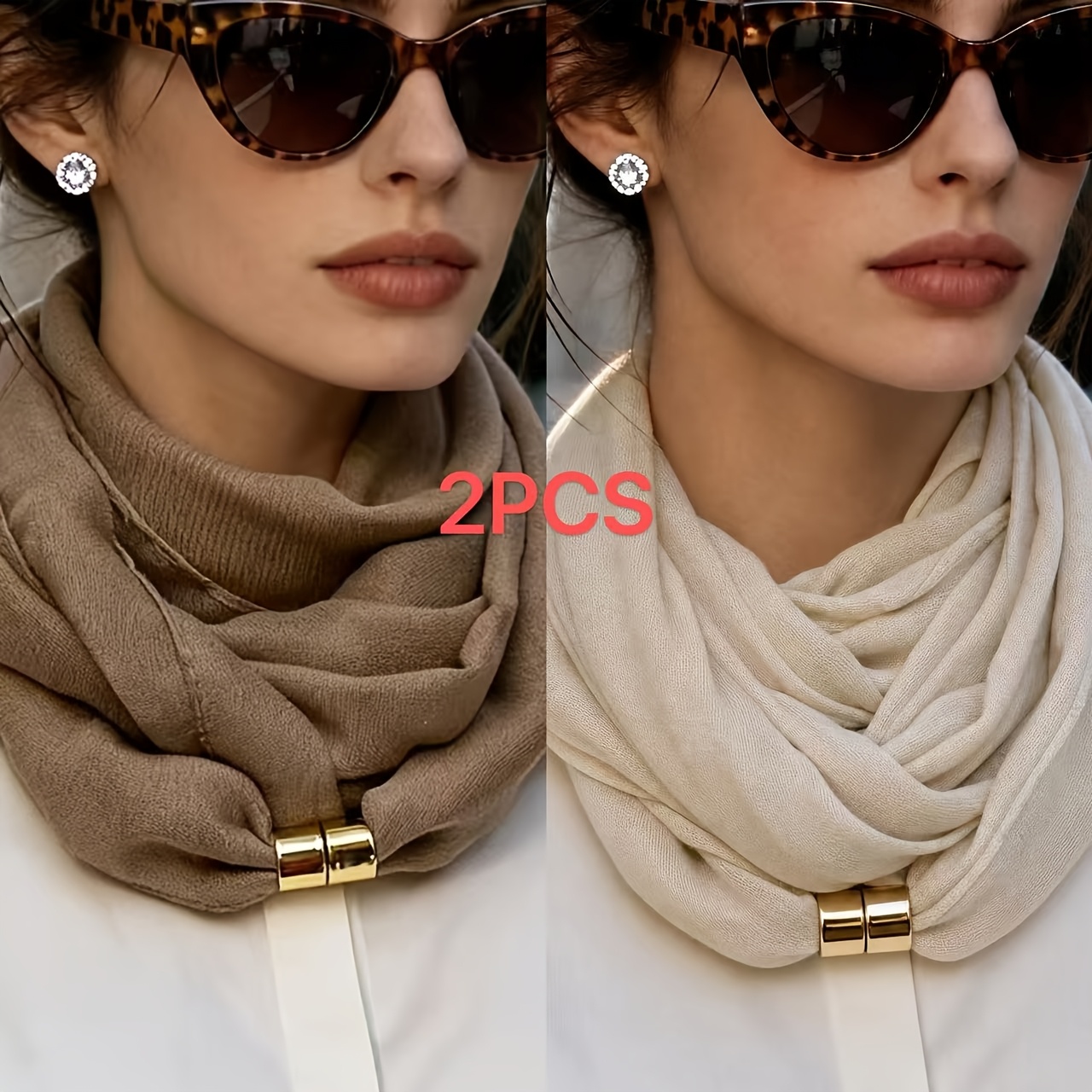 TEMU 2pcs Elegant Neck Scarves, Versatile Solid Color Scarves, Minimalist Scarf Neck Gaiters, Commuter Style , High-end Versatile Neck Gaiters
