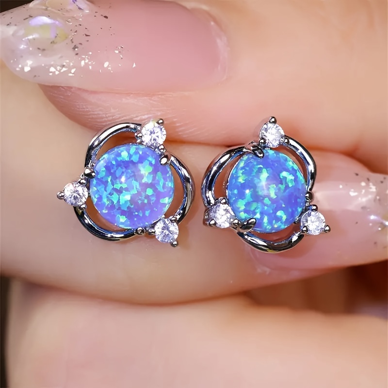 Boho Style 925 Sterling Silver Earrings with Opal & Mini Flower