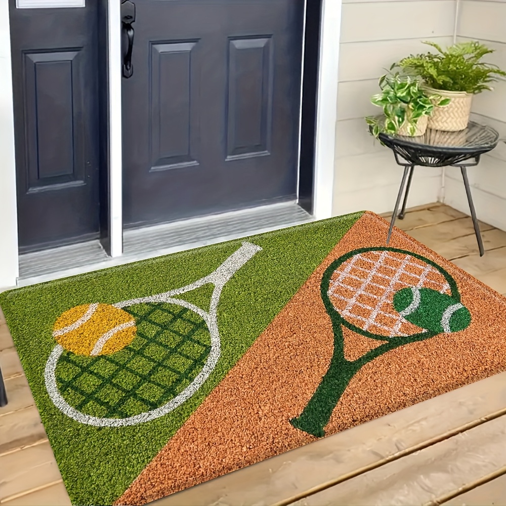 TEMU 1pc Decorative Tennis Print Flannel Doormat, Non-slip, Thickened, Absorbent Welcome Mat, Suitable For Entrance, Bedroom, Or Balcony Home Decor,