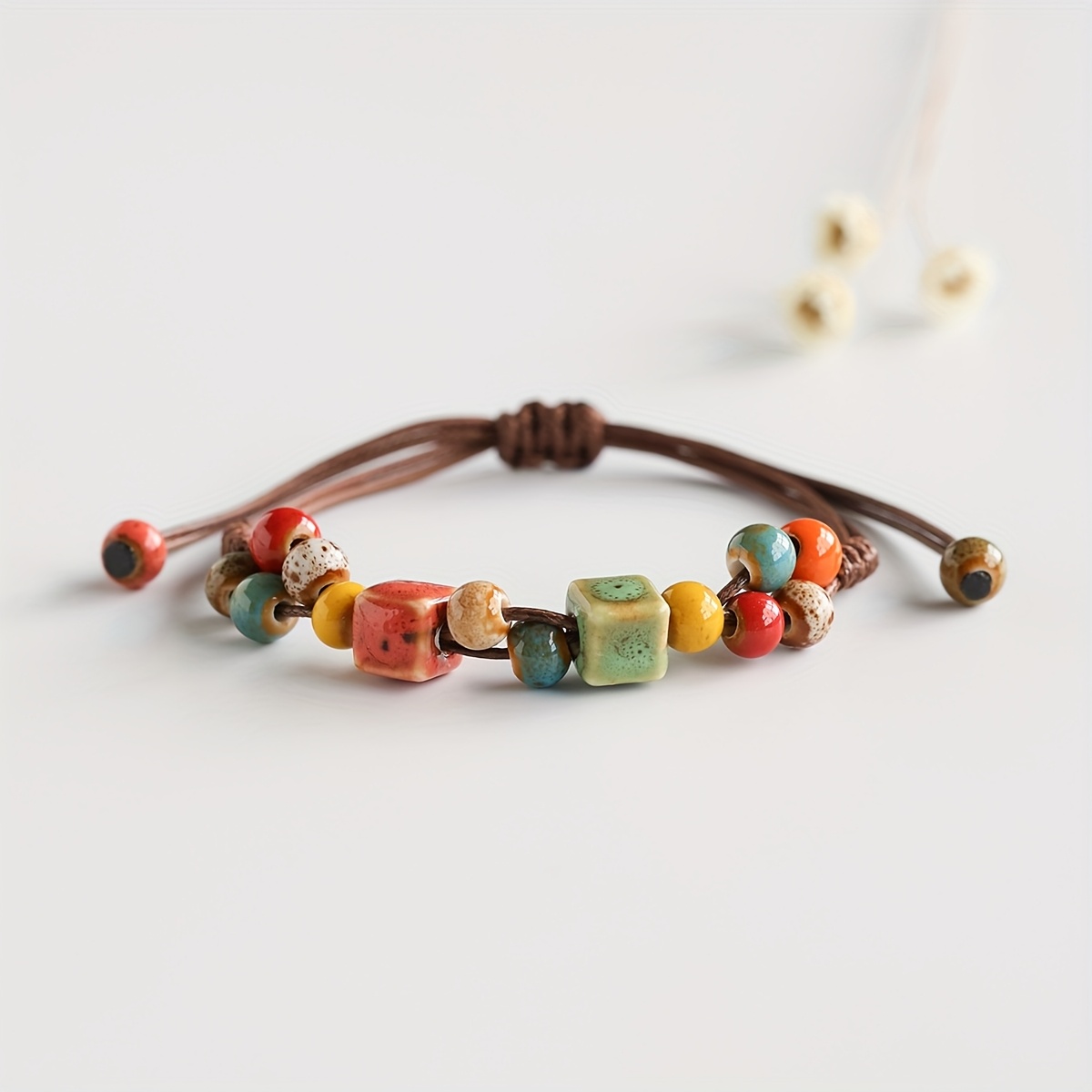 1pc Bohemian Style Ceramic Women's Woven, Adjustable Length, Suitable For Daily Wear, Travel, Vacation, Parties, , Gifts For Relatives