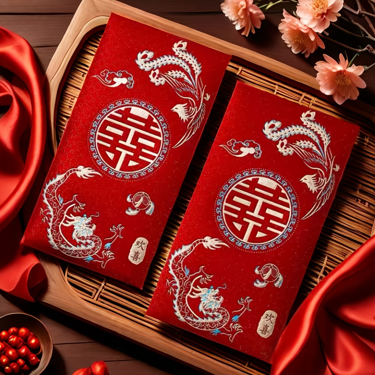 TEMU 10pcs 2026 New Frosted Red Envelopes, Hot Dragon Phoenix Red For Wedding Engagement Anniversary