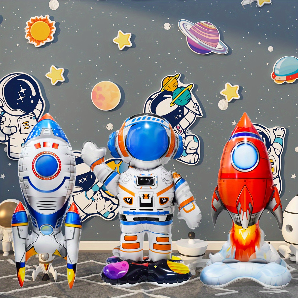 

3pcs, Rocket Astronaut Foil Balloon Set, Outer Space Theme Birthday Party Decoration, Baby Shower Decoration, Home Room Decor