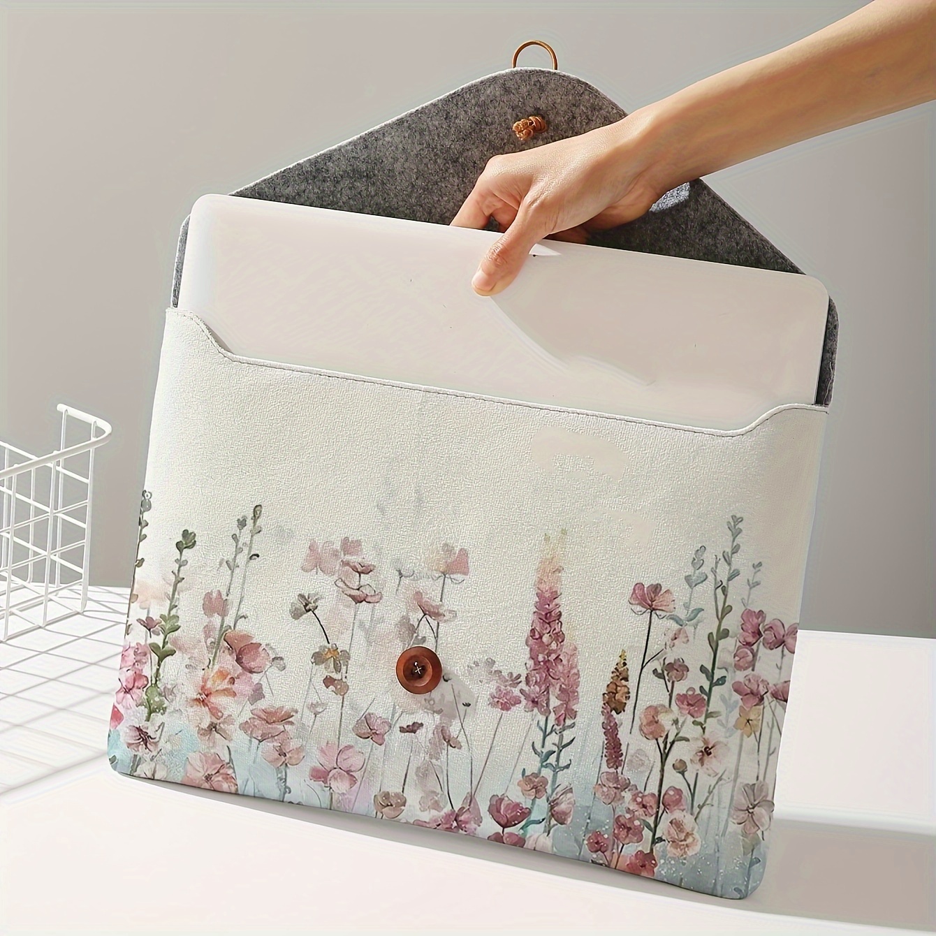Floral Print Soft Laptop Sleeve - Polyester, Zippered Tablet & Laptop Case For Use, Storage Bag Cover, Fabric Cover