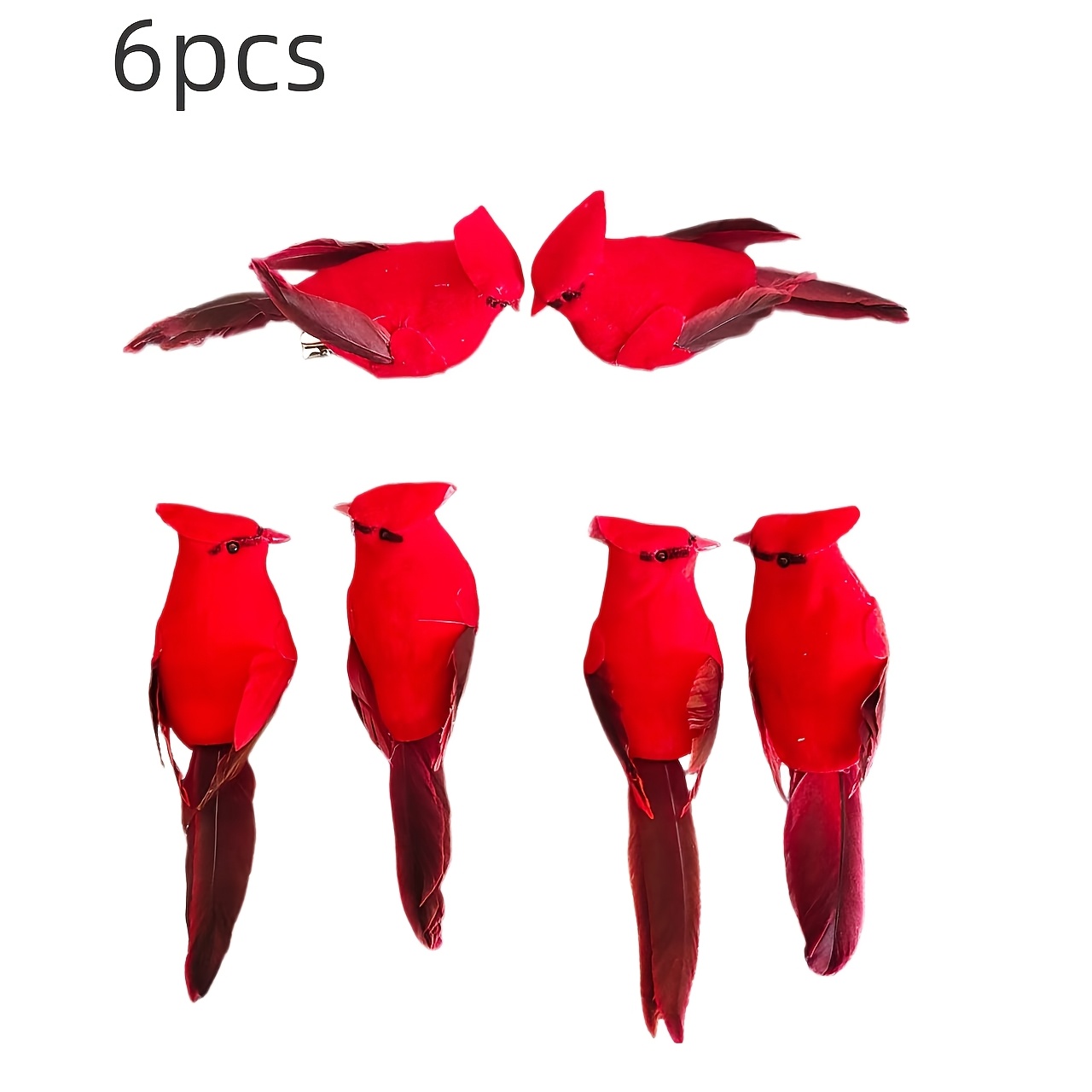 TEMU 4/6pcs Simulation Red Bird Clips Decoration, Bird Christmas Tree Wreath Green Plant Decoration Clips, With Clips Red Small Bird Ornaments, Home
