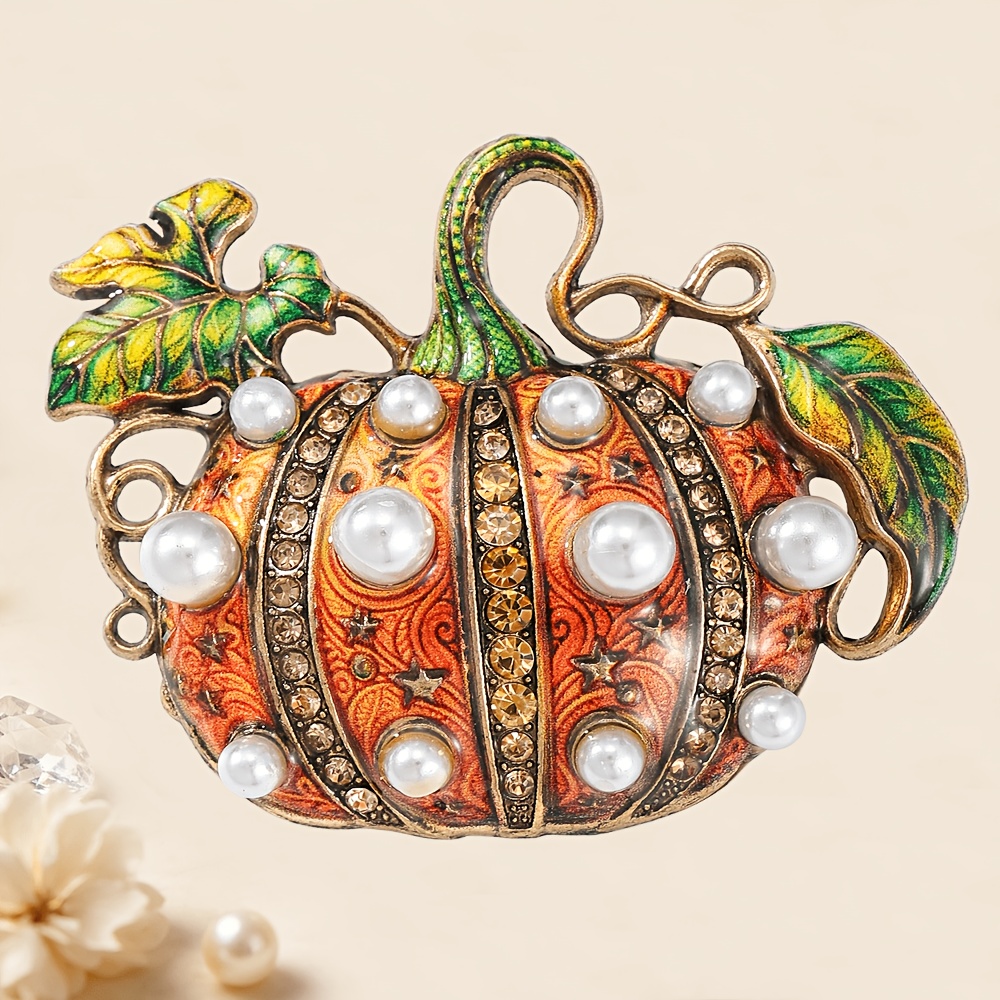 TEMU 1 pièce Broche émaillée citrouille d'Halloween vintage SOLEVDO, Épingle citrouille incrustée de strass, Convient pour costumes, manteaux, Cadeau