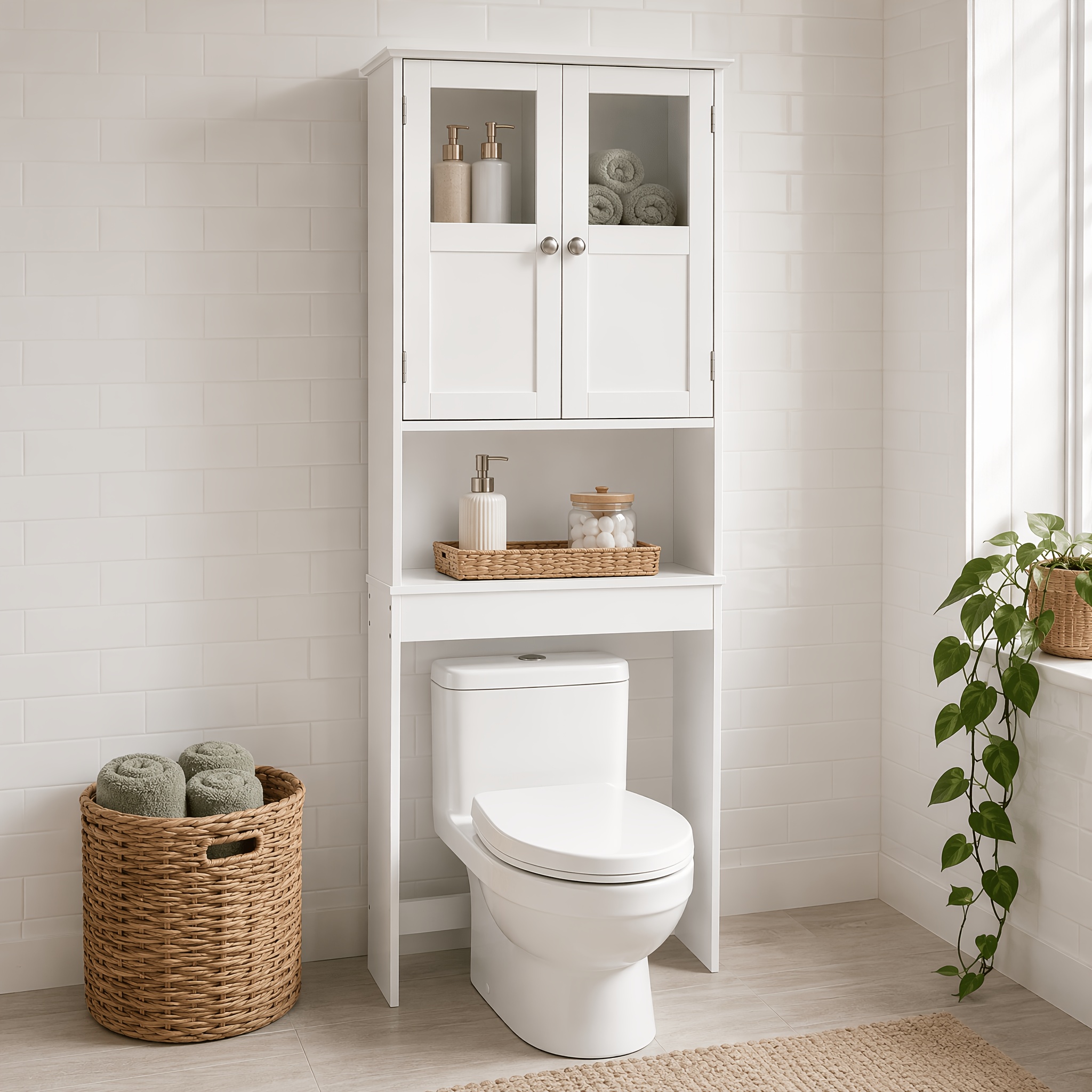 TEMU Over The Toilet Storage Cabinet, Over Toilet Organizer With 2-door & Open Storage, Bathroom Organizers And Storage With Adjustable Shelves For