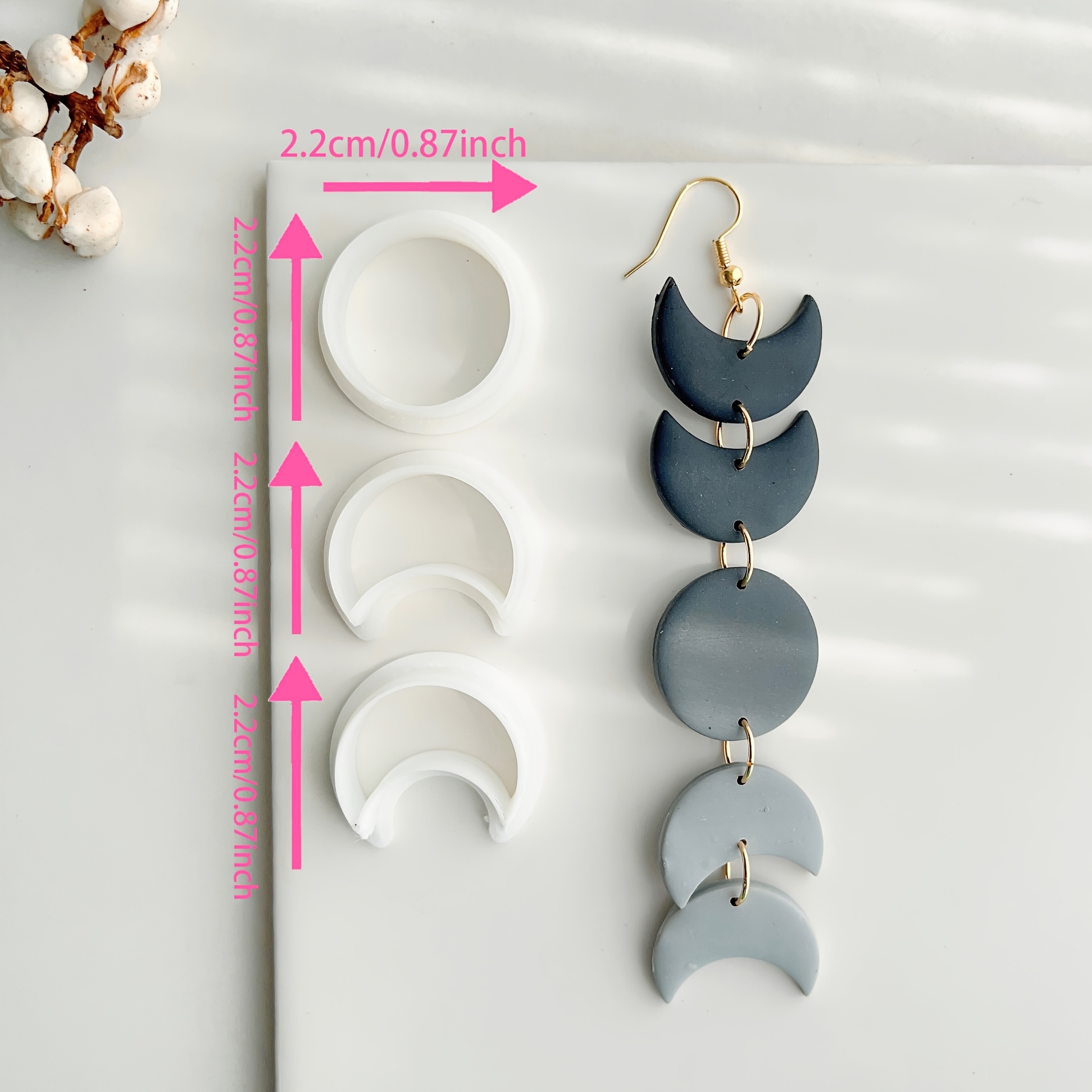 TEMU Set de 3 emporte-pièces en pâte polymère de style élégant - Kit de fabrication de bijoux de boucles d'oreilles en pâte polymère du dégradé ,