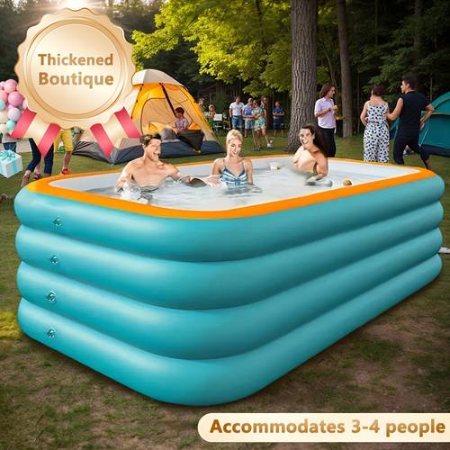super large 3 1m 4 layer heightened thick inflatable swimming pool foldable pvc sunscreen material 4 person capacity blue white rectangular design with for patio beach camping outdoor beach swimming pool quick setup pool