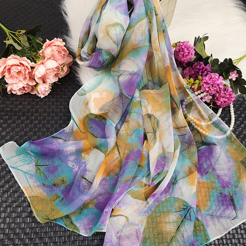 1pc Boho Chic Lightweight Bali Yarn Scarf For Women - Colorful Floral Print, Breathable Shawl Wrap, Perfect For Casual , Beauty