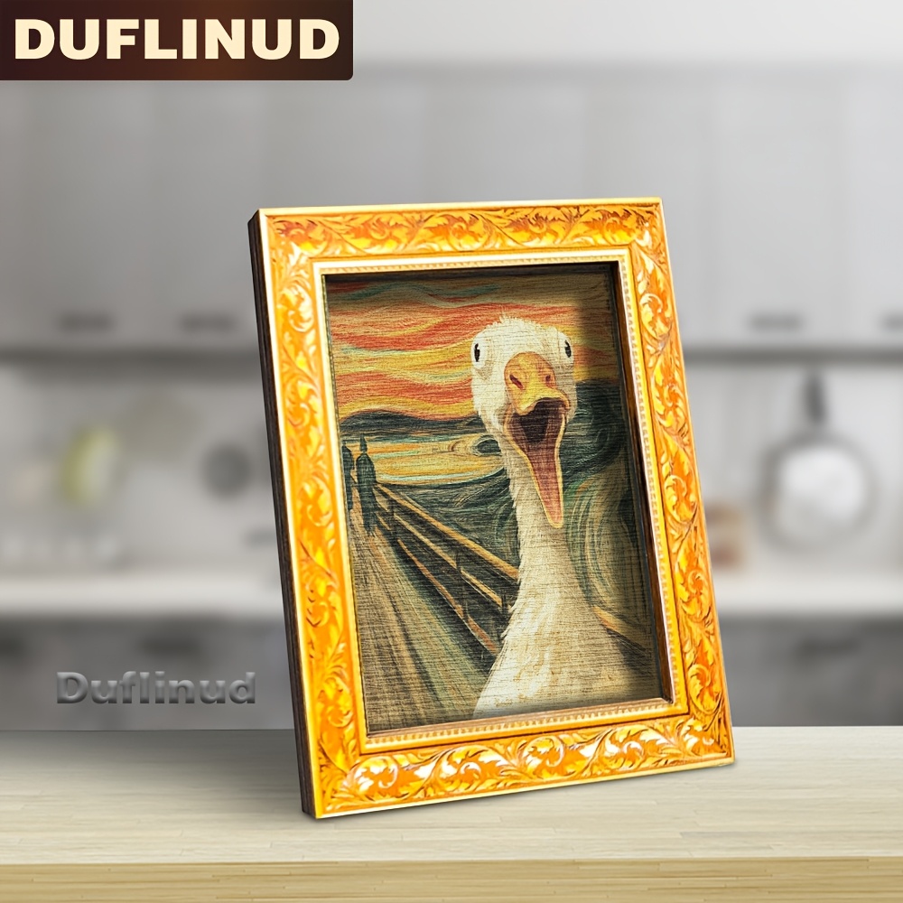 TEMU 1pc Wooden Funny Goose Refrigerator Magnet, Van Gogh's "the Shriek" With , Wooden Fridge Sticker, Small And Cute, Fun To Your Kitchen