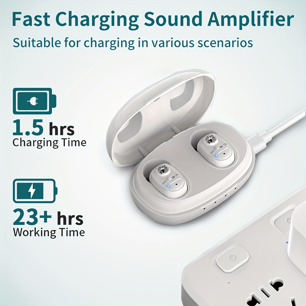 2+1pc Hearing Amplifier, USB Rechargeable With Charging Box, Adjustable Volume Control, Invisible In-ear Sound Amplifier, Long Battery Life, Suitable For Daily Outdoor And Family Gatherings, Call