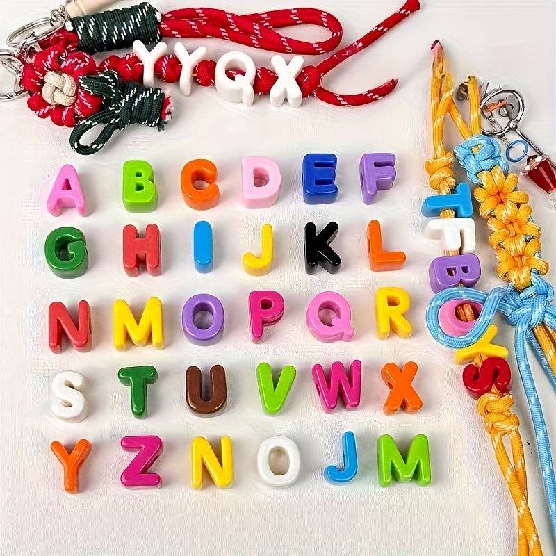 TEMU 5 pièces (130 pièces par sac) de perles de lettres acryliques à grand trou, couleurs mélangées, adaptées à la tissage de cordon d'ombrelle,