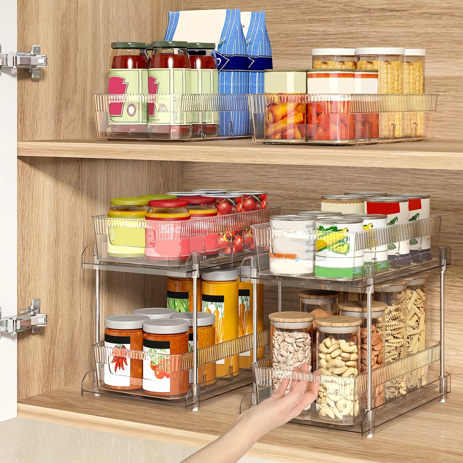 

1pc Contemporary Under Sink Organizers, Pull-out Plastic Slide Out Storage Shelves For Kitchen Bathroom Cabinet, Dual Tier Cabinet Organization